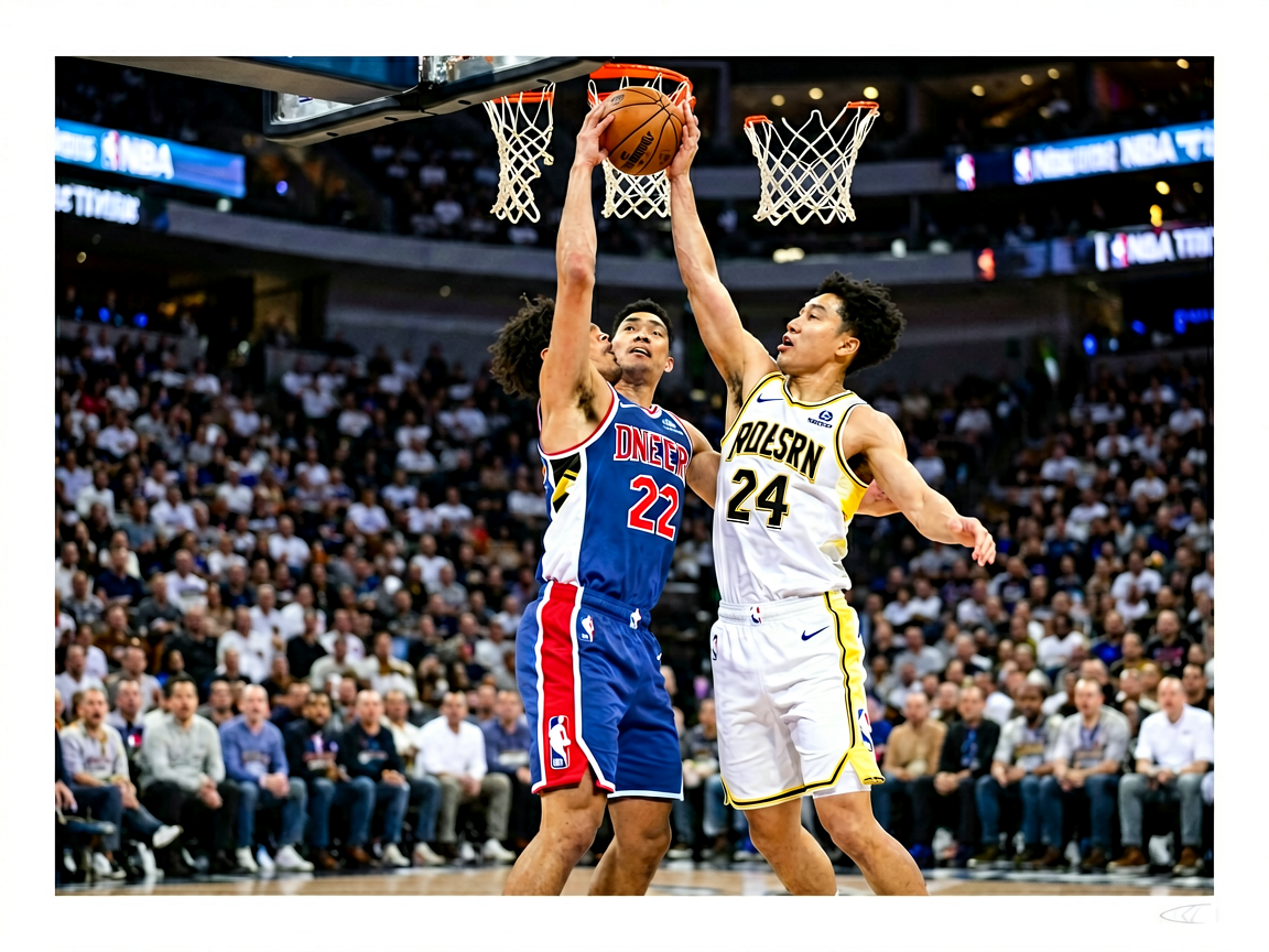 v66体育NBA资讯：篮球比赛现场，球员激烈争抢篮板球